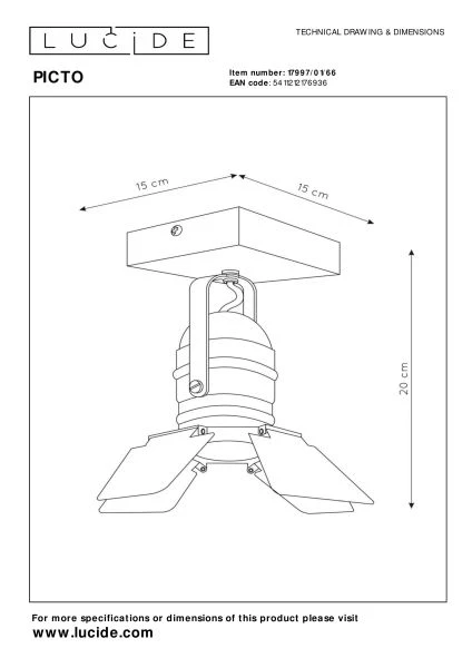 Lucide PICTO - Deckenstrahler Kinderzimmer - 1xGU10 - Rosa - technisch